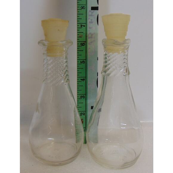 2 Vintage Clear Glass Anchor Hocking Olive Oil and Vinegar Cruets Stoppers 6" - Picture 8 of 10